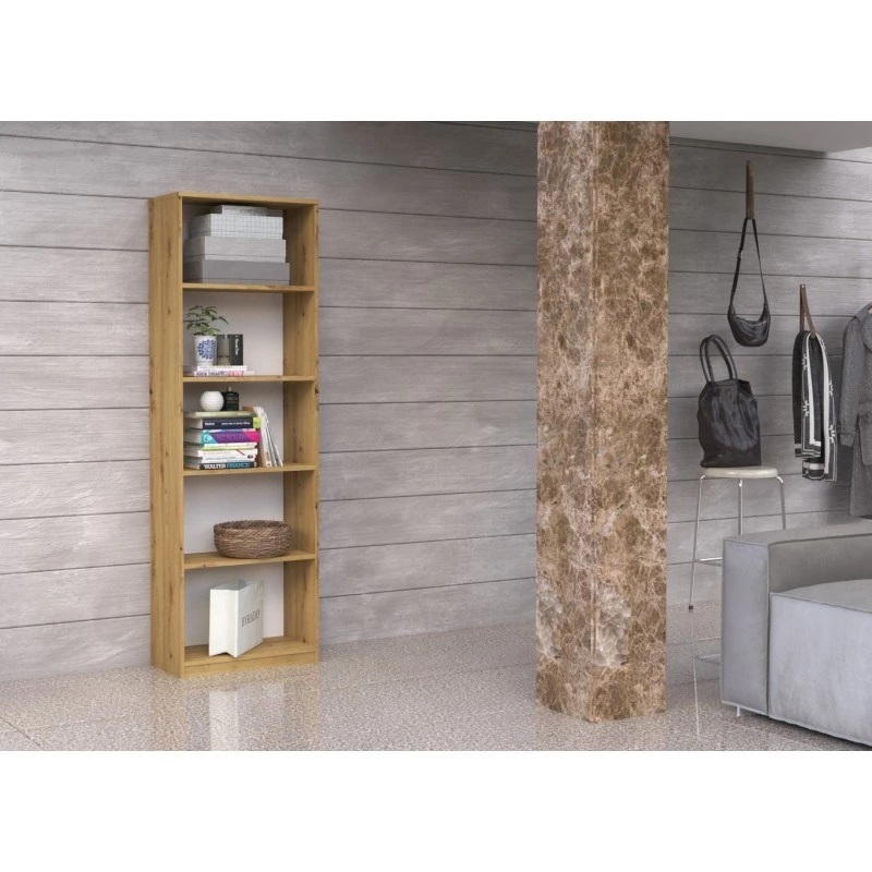 Biroja grāmatu skapis top e shop R40 ARTISAN, ozola krāsa, 5 plaukti, 400×300×1820 mm, skaidu plātnes karkass