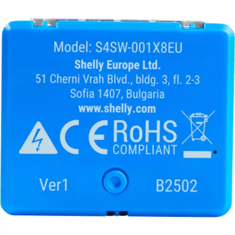 Viedais releja modulis Shelly 1 Mini Gen4, 1P 8A, Wi‑Fi/Matter/Zigbee/Bluetooth, 110–240V, kompakts (2 gab.)