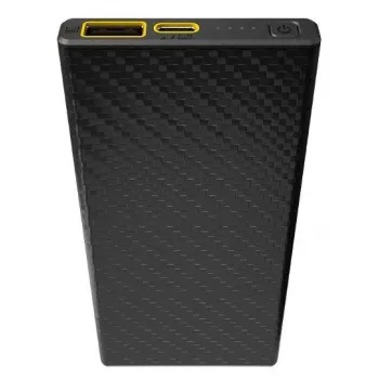Pārnēsājams ārējais akumulators Nitecore CARBO 10000 — litija jonu 10000 mAh, 38 W PD, USB‑A + USB‑C, pelēks