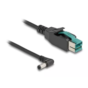 DeLOCK PoweredUSB kabelis, vīr. 12 V uz DC 5,5 x 2,5 mm, vīr., leņķveida, 1 m