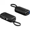 Powerbank 5.000 mAh, integrēts USB-C kabelis 13cm, 20 vati (melns, 5 Ah, 1x USB-A, 1x USB-C, PD, QC)
