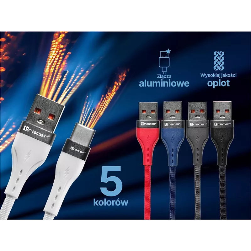 Tracer 47487 USB A - Type C M/M 1m kabelis pelēks