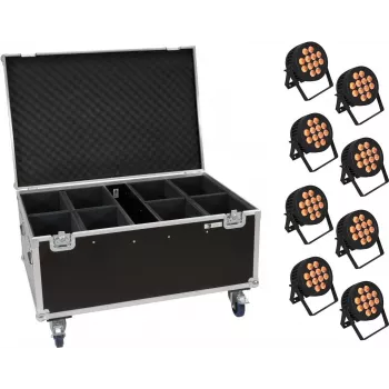 LED PAR gaismas komplekts EUROLITE 20000885 — 8x12W PAR LED, ar IP aizsardzības klasi, ar ritenīšu transporta koferi
