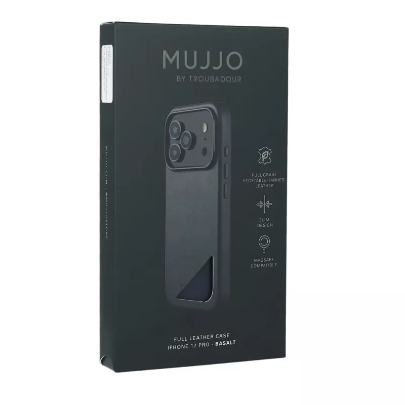 Mujjo Full Leather Case MagSafe vāciņš priekš iPhone 17 Pro pelēka