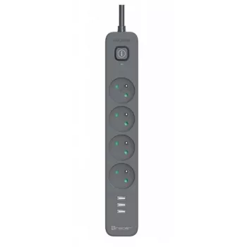 TRACER Power Line+ mobilais pārsprieguma aizsargs ar pagarinātāju 1,5 m (4 kontaktligzdas + 3x USB A, 5V 2,4A)