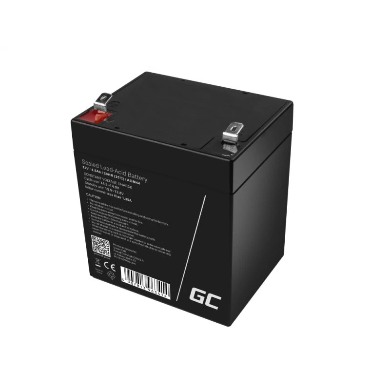 UPS akumulators zaļa Cell AGM44 — 12 V 4,5 Ah Svina-skābes akumulators (VRLA), 101×70×90 mm, 1,35 kg, melns