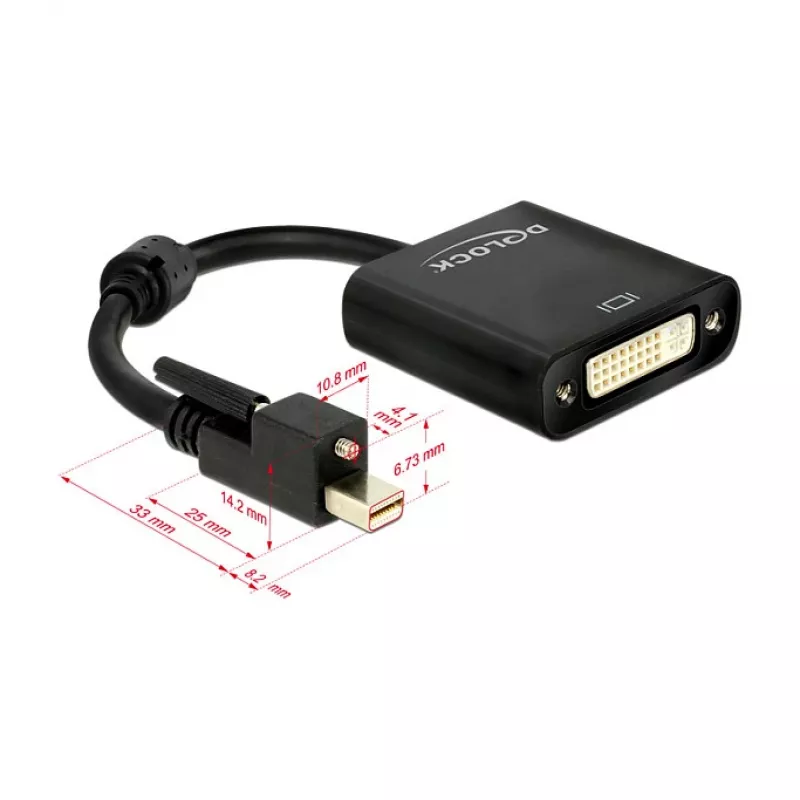 Video kabeļa adapteris DeLOCK 62639 Mini DisplayPort uz DVI-I 0,25 m melns