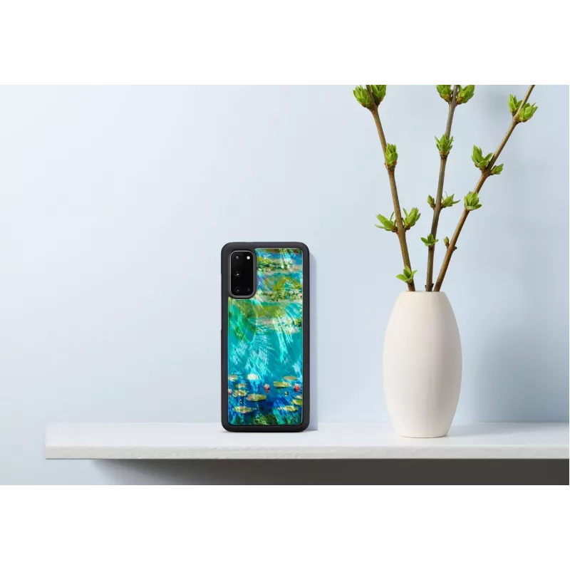 Aizsargājošs telefona maciņš iKins Samsung Galaxy S20 — Melnās ūdensrozes dizains