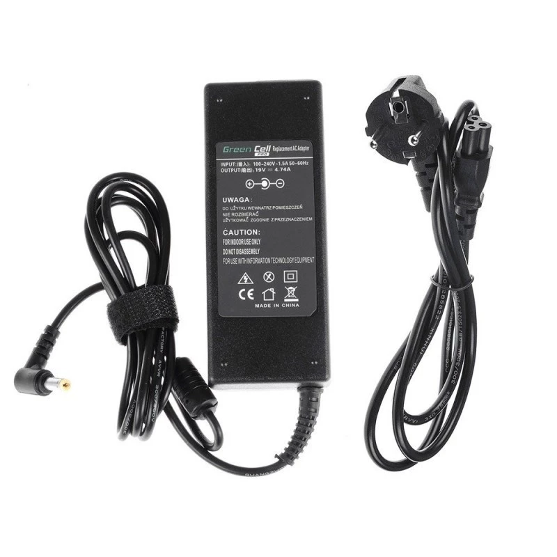 Laptop Power Adapter zaļa Cell AD02P 90W 19V 4.74A AC-to-DC Indoor Melns