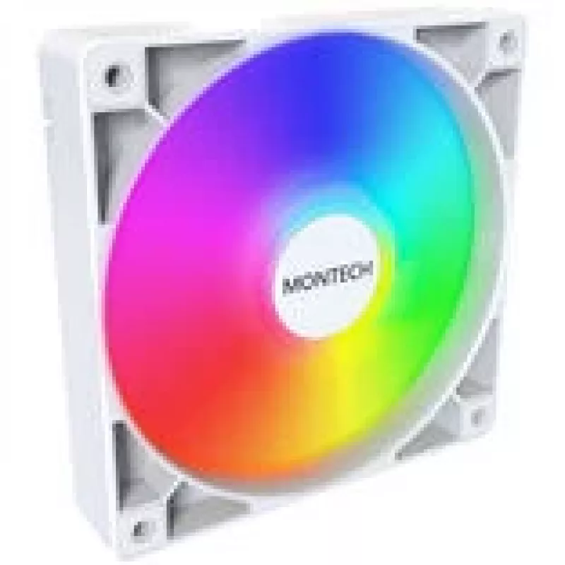 Dzesēšanas ventilators Montech GF120 PWM ARGB 120 mm balts, PWM vadība, ARGB apgaismojums