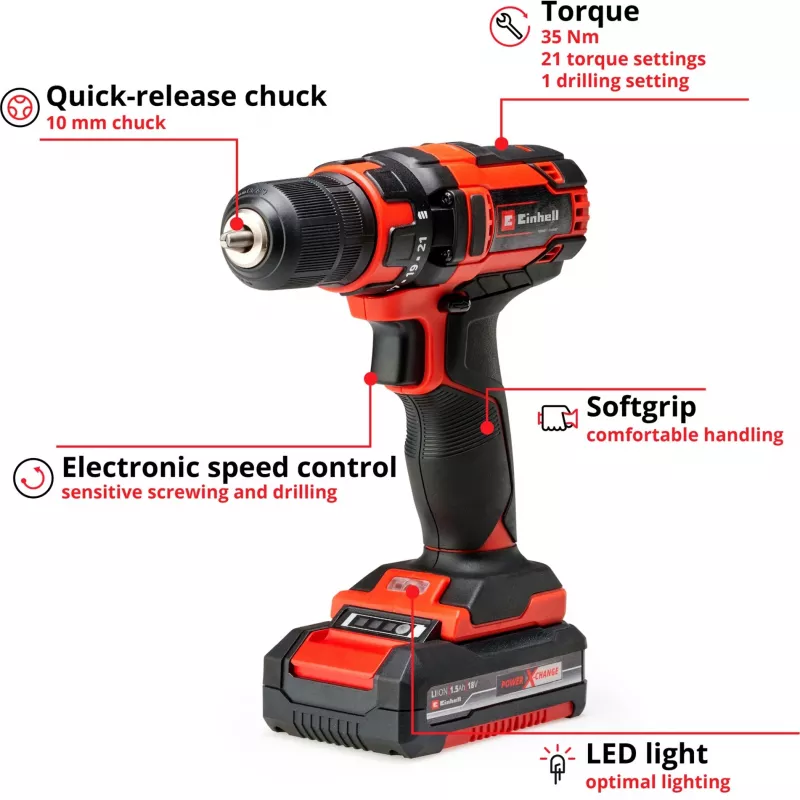 Power screwdriver Einhell 4513914, 18V Lithium-Ion, 185x63x188 mm