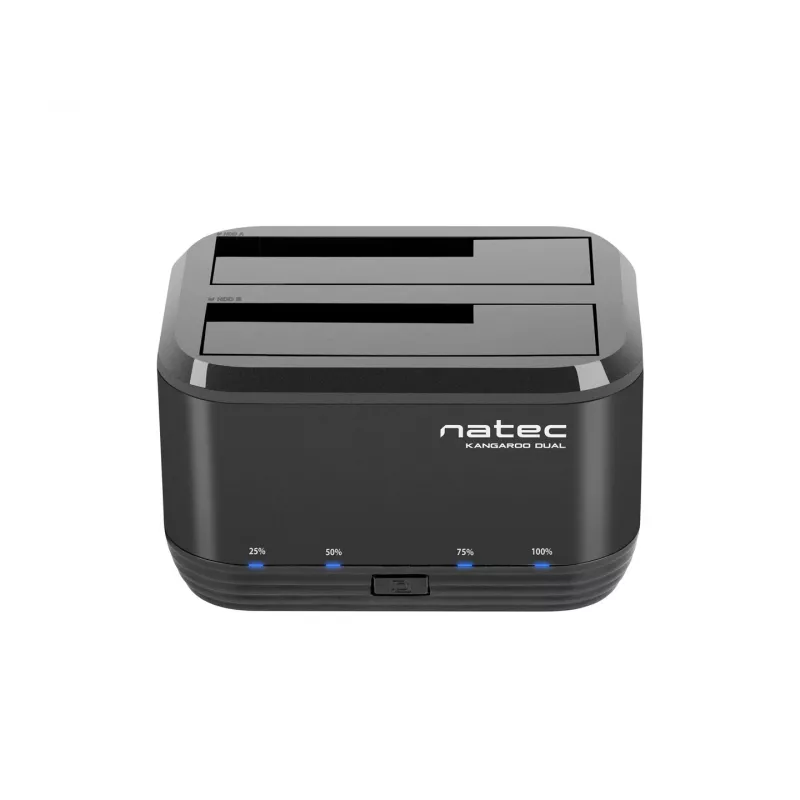 Cietā diska dokstacija 2,5/3,5 USB 3.0 Natec Kangaroo Dual, klonēšanas funkcija, strāvas adapteris