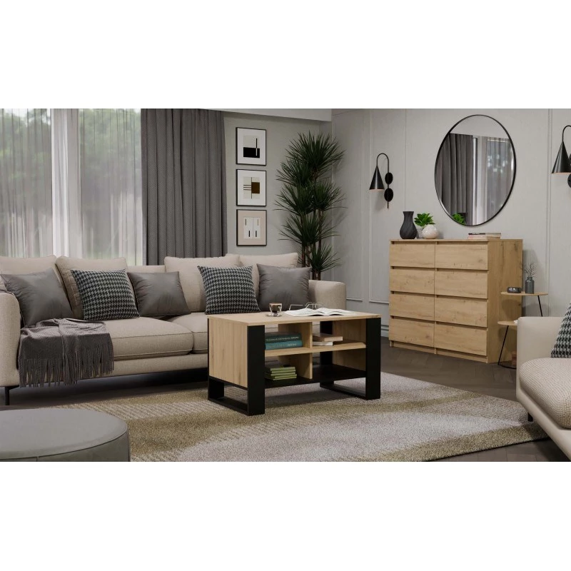 Topeshop STOLIK KAWOWY ŁAWA MODERN 4P Dąb Artisan Czerń kafijas galdiņa virsma