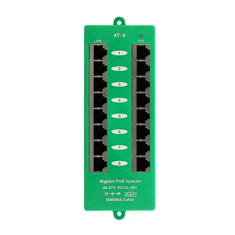 Extralink Gigabit PoE inžektors 8 portu aktīvais, 8 porti Gigabit 802.3at/af, režīms A