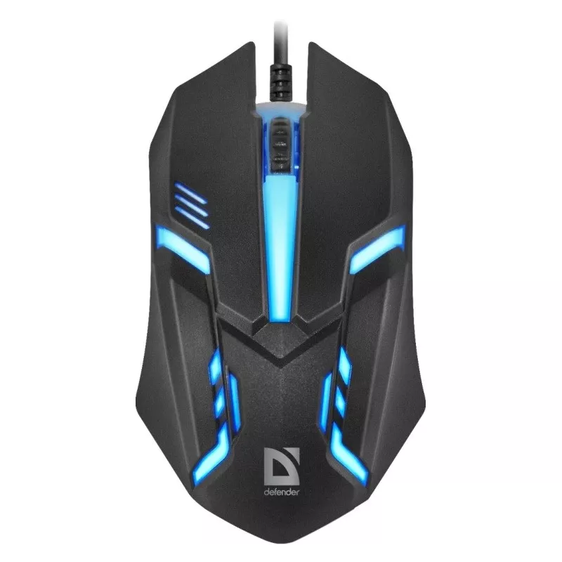 Vadu optiskā pele DEFENDER CYBER MB-560L — piemērota abām rokām, 1200 DPI, USB Type-A, 2 pogas, melna