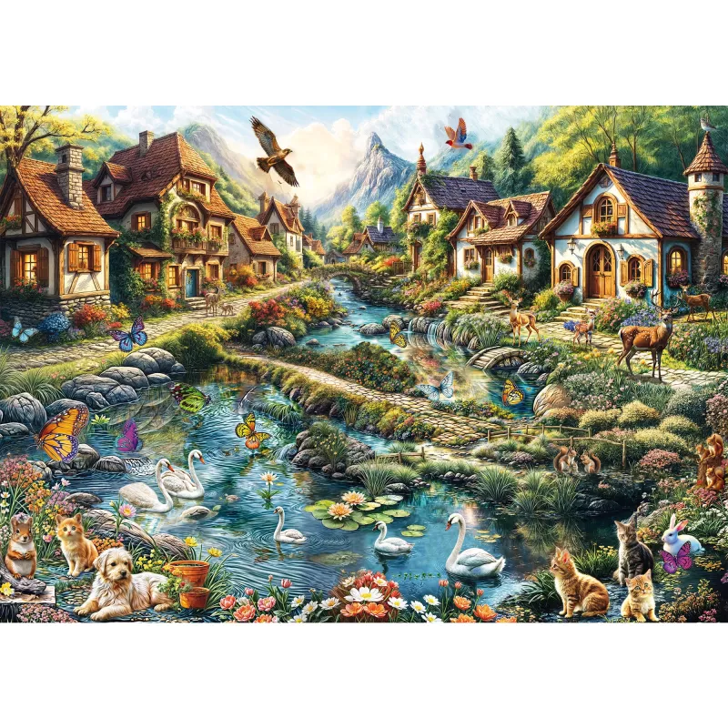 Puzle 1000 gab., schmidt spiele Ciems pie meža malas, ainaviska ilustrācija
