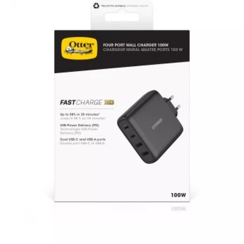 Sienas lādētājs OTTERBOX 78-81343 100W GaN ar 2× USB-C un 2× USB-A portiem