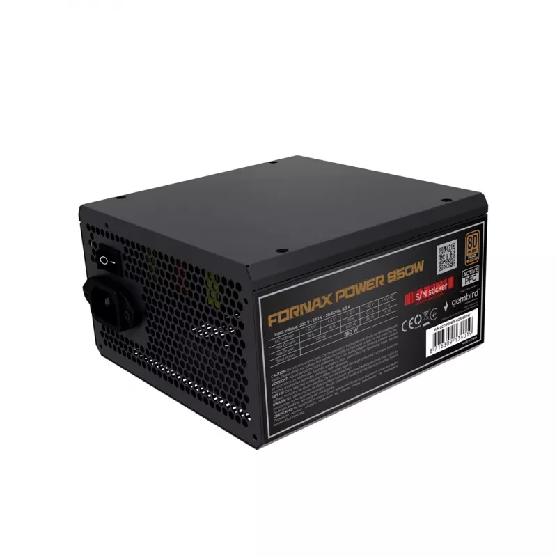 Gembird CCC-PSUBRONZE-850W Barošanas bloks Fornax Power 850W aktīvais PFC 12cm ventilators 80+Bronze krāsas kastē