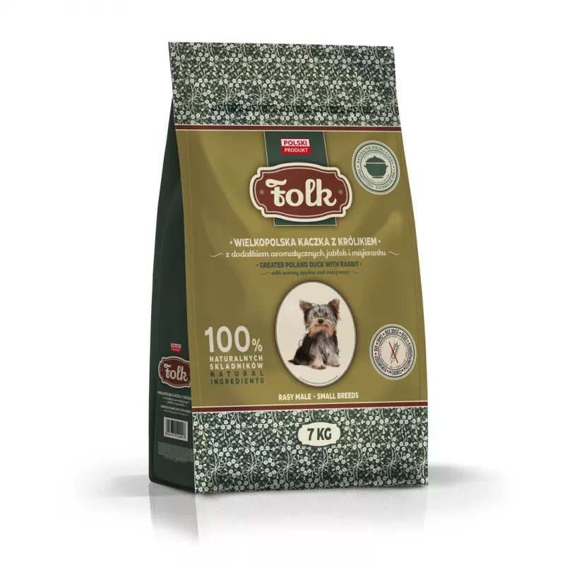 FOLK Mazo šķirņu suņiem Tradicionālā Lielpolijas pīle ar trusi, āboliem un majorānu - sausā suņu barība - 7 kg