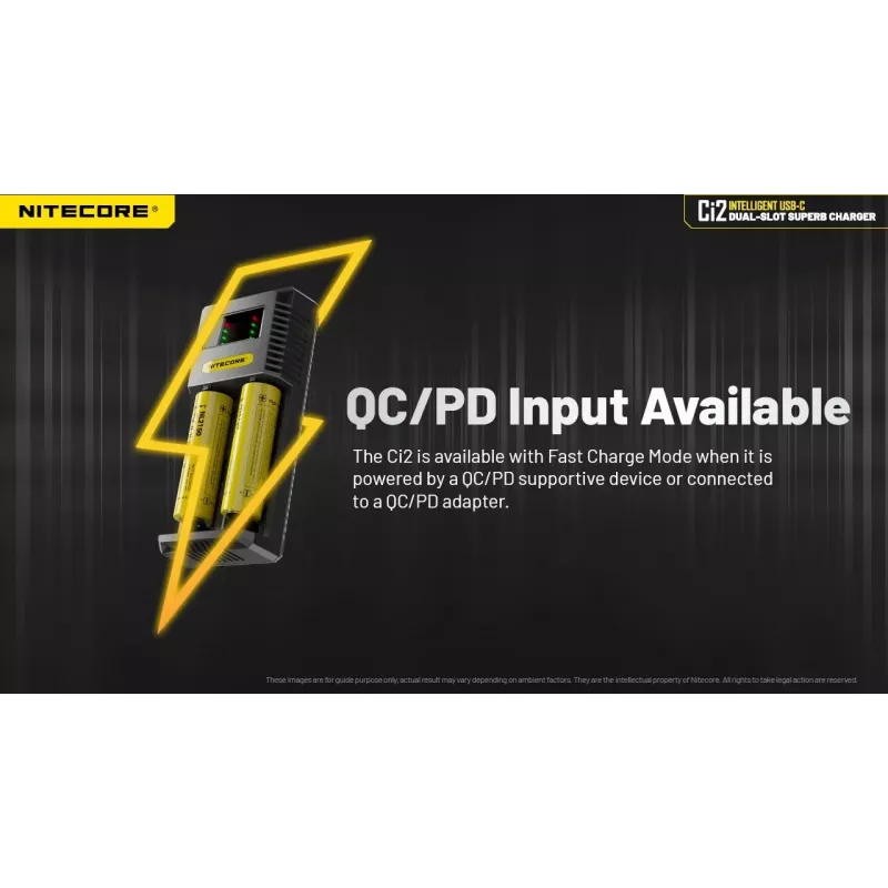 Baterijas lādētājs Nitecore Ci12 Universāls USB lādētājs Li‑Ion, NiCd, NiMH, 3A ieeja 5/9/12V, plastmasas korpuss
