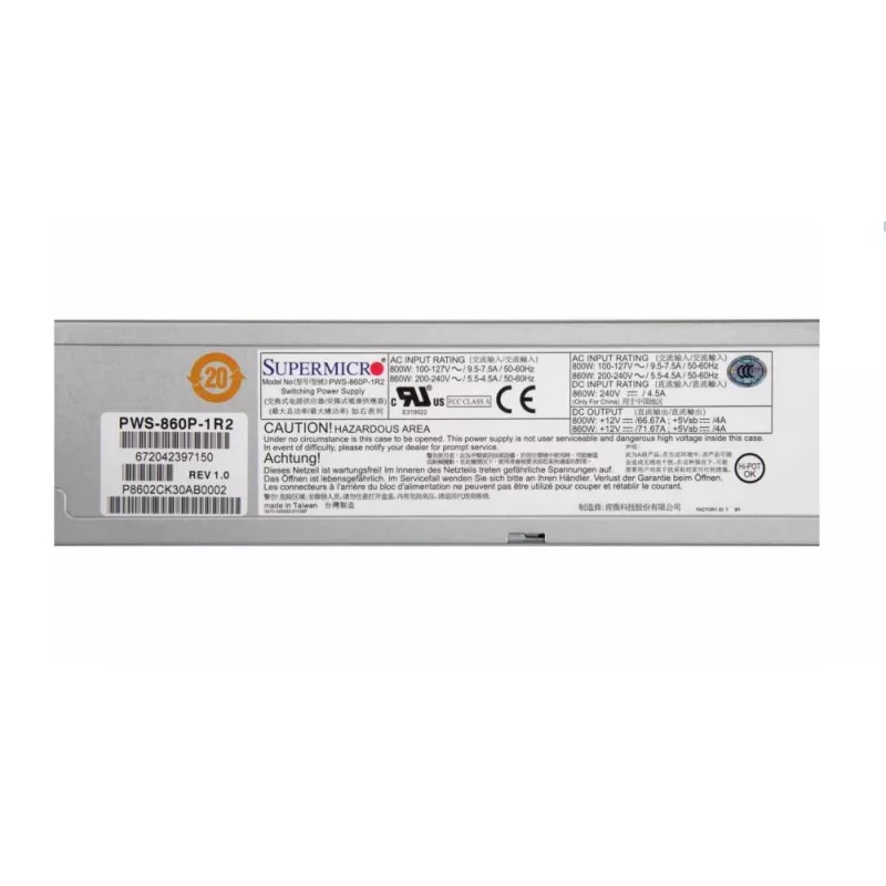 Servera piederums Barošanas bloks 860W REDUNDANT/PWS-860P-1R2 Supermicro