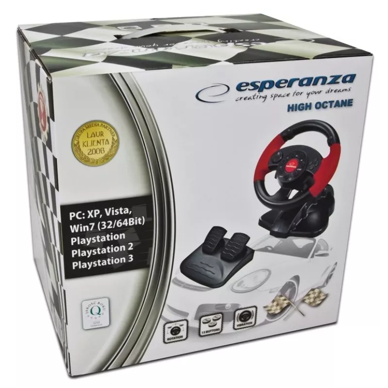 Stūres rats ESPERANZA EG103 spēļu kontrolieris — PC/PS2/PS3, 13 pogas, vibrācija, akselerometrs, melns/sarkans