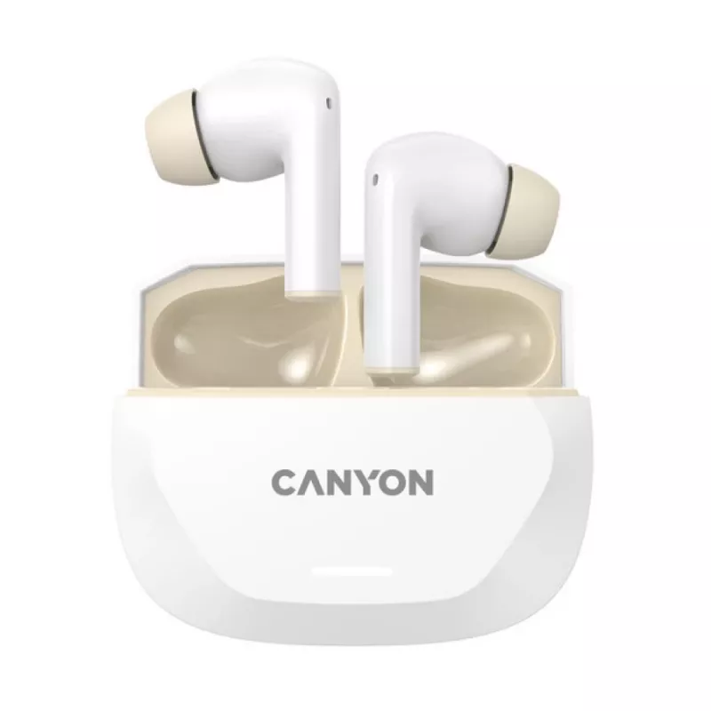 Austiņas CANYON HEXAGON 7 TWS ANC+ENC bezvadu uzlāde baltas bēšas