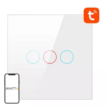 Viedais gaismas slēdzis Avatto TS02-EU-W3 WiFi 3-vietu — pie sienas stiprināms Wi‑Fi slēdzis vairāku vietu vadībai
