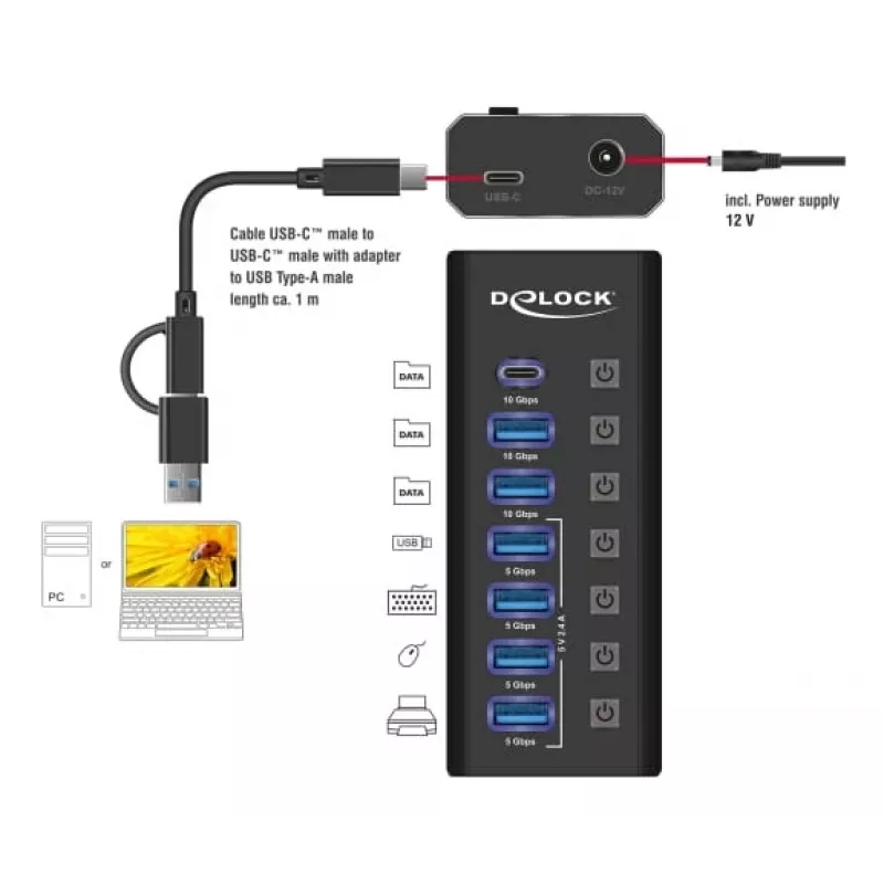 DeLOCK 64326 interfeisa centrmezgls USB 3.2 Gen 2 (3.1 Gen 2) Type-C 10000 Mbit/s Melns