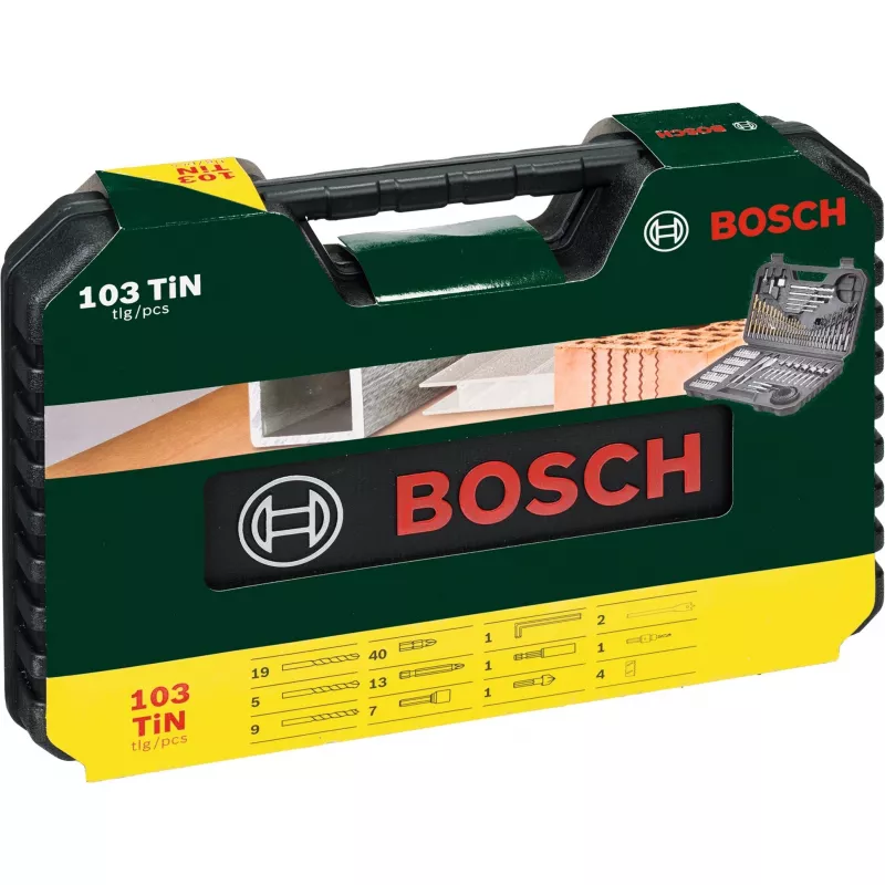 Piederumu komplekts Bosch V-Line 103 gab. — Bosch 103 detaļu urbju un skrūvgriežu piederumu komplekts