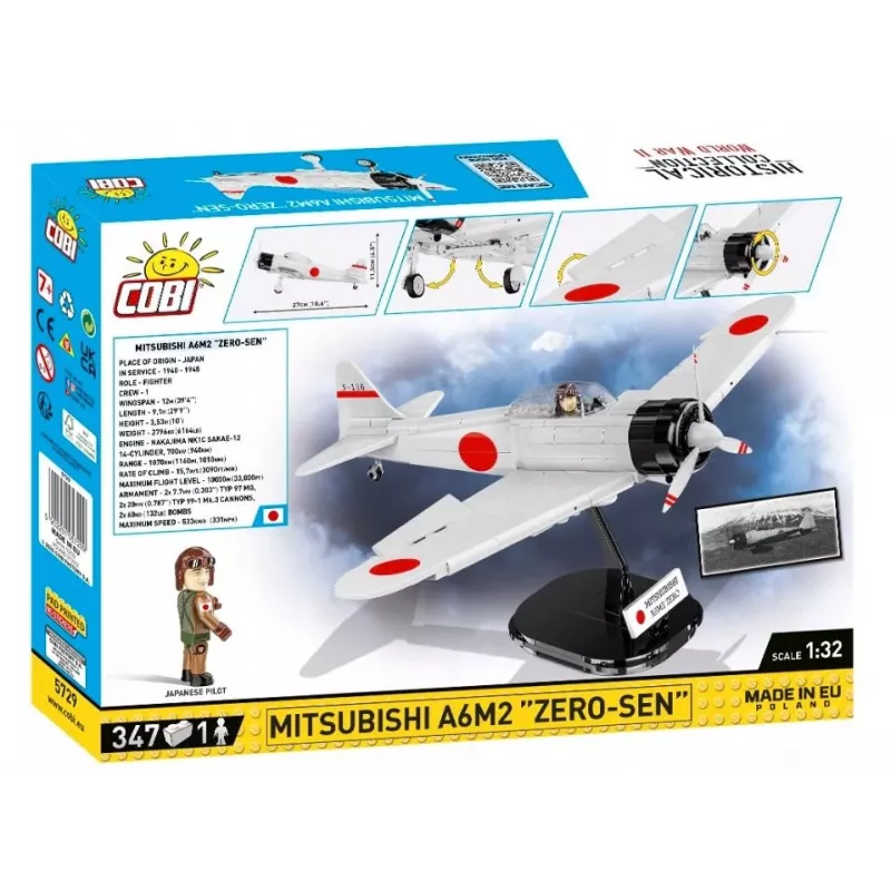 Būvēšanas komplekts Cobi Mitsubishi A6M2 “Zero‑Sen” – 347 gabali, ieteicamais vecums 3+