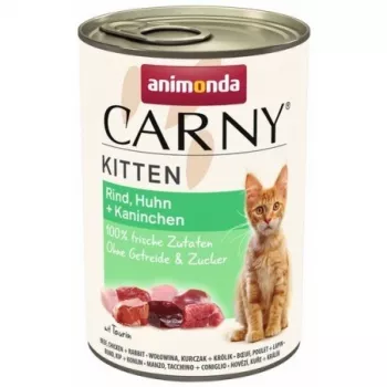 Mitrā kaķu barība animonda Carny 400 g — augsts gaļas saturs, bez graudiem, vistas garša, kaķēniem