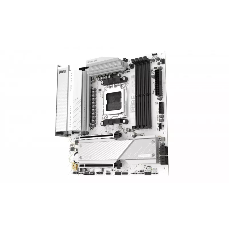 Mātesplate Sapphire PURE B850M WIFI Micro ATX — AMD B850, Socket AM5, DDR5 līdz 8000 MHz, 4 DIMM, Wi‑Fi 6, 2,5 Gb LAN, 2× M.2, PCIe 5.0 x16