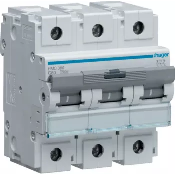 Hager jaudas slēdzis 3P 15kA C-80A 4,5M HMC380 (HMC380)
