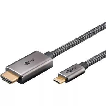USB pītais adaptera kabelis, USB-C spraudnis > HDMI spraudnis, 4K / 60 Hz (melns/sudraba, 2 metri)
