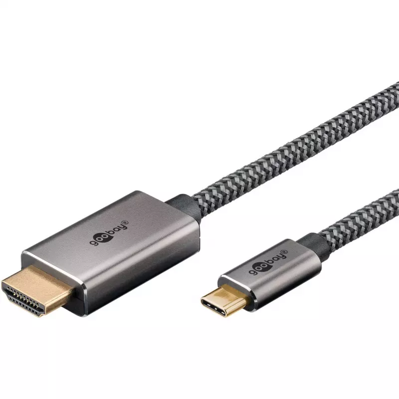 USB pītais adaptera kabelis, USB-C spraudnis > HDMI spraudnis, 4K / 60 Hz (melns/sudraba, 2 metri)