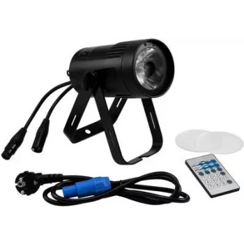 LED efektu gaismeklis EUROLITE PST-15W DMX 1 LED — kompakts skatuves/studijas gaismeklis ar DMX vadību