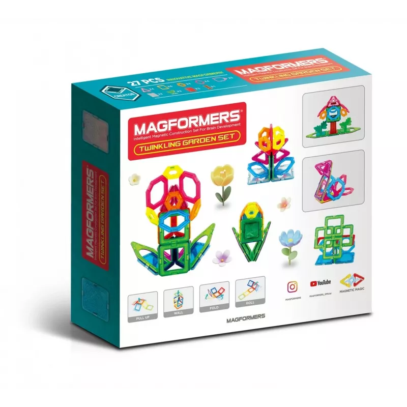 Magnētiskā konstruktoru komplekts MAGFORMERS Twinkling Garden — 27 gab., magnētiskās būvplāksnītes