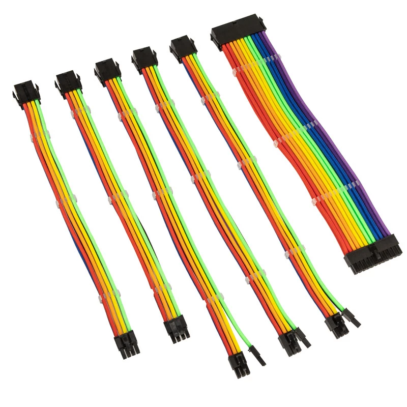 Pīto kabeļu pagarinājumu komplekts Kolink Core Adept — 6 gab. komplekts, PET apvalks, vara vadi, garumi 300–350 mm