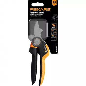 Fiskars X-Series P941 dārza šķēres ar laktu, melnas, oranžas