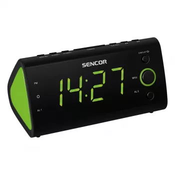 Pulksteņa radio SENCOR SRC 170GN — FM pulksteņa radio ar dubulto modinātāju, 1,2 collu LED displeju, iekštelpu temperatūru, snaudas funkciju (melns)