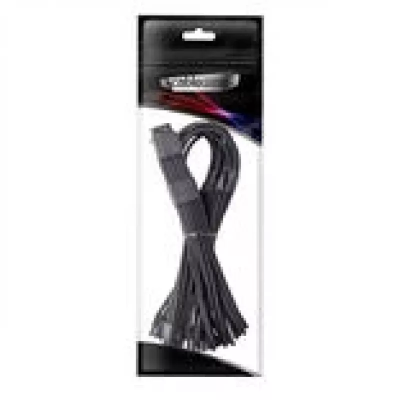 CableMod C-Series Pro ModMesh 12V-2x6 kabelis, apvalkots, 16 kontaktu uz 3x 8 kontaktu, Corsair Type 4 un 3 barošanas blokiem – melns, 60 cm