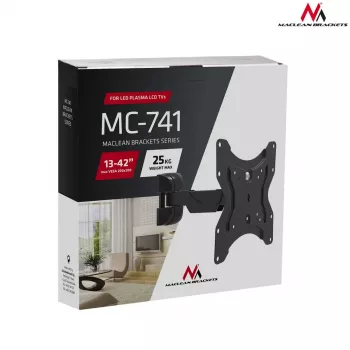 Sienas TV stiprinājums MACLEAN MC-741 ekrāniem no 33 līdz 106,7 cm (13 collas–42 collas), VESA 75x75–200x200, maks. slodze 25 kg, melns