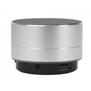 Manhattan Metallic Bluetooth skaļrunis, noturīgs pret šļakatām, darbības rādiuss 10 m, microSD karšu lasītājs, Aux 3,5 mm savienotājs, iekļauts USB-A uzlādes kabelis (5 V uzlāde), sudrabains, trīs gadu garantija
