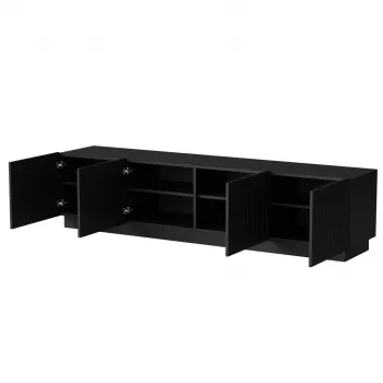 TV cabinet cama meble LIVERTI 2000x420x480 mm, Melns particle board top, Melns frame