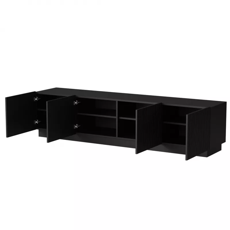 TV cabinet cama meble LIVERTI 2000x420x480 mm, Melns particle board top, Melns frame
