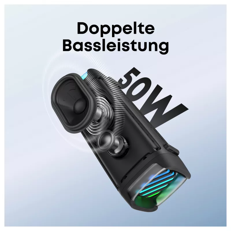 ANKER Soundcore Boom 3i melns izturīgs āra Bluetooth skaļrunis IP68 50W BassUp 16h darbības laiks gaismas šovs TWS stereo