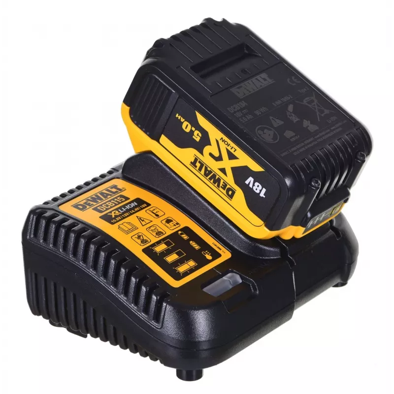 Elektroinstrumentu komplekts DeWALT DCK2080P2T-QW — 18V Li‑Ion 5Ah (2x), leņķa slīpmašīna DCG405, urbjmāšīna/skrūvgriezis, M14 slīpēšanas diska vītne, pārnēsāšanas kaste