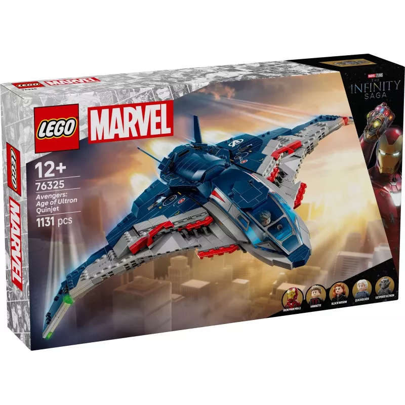 LEGO Quinjet konstruktors 76325 — Marvel, 1131 detaļas, 5 minifigūras, no 12 gadu vecuma, 280×450×300 mm