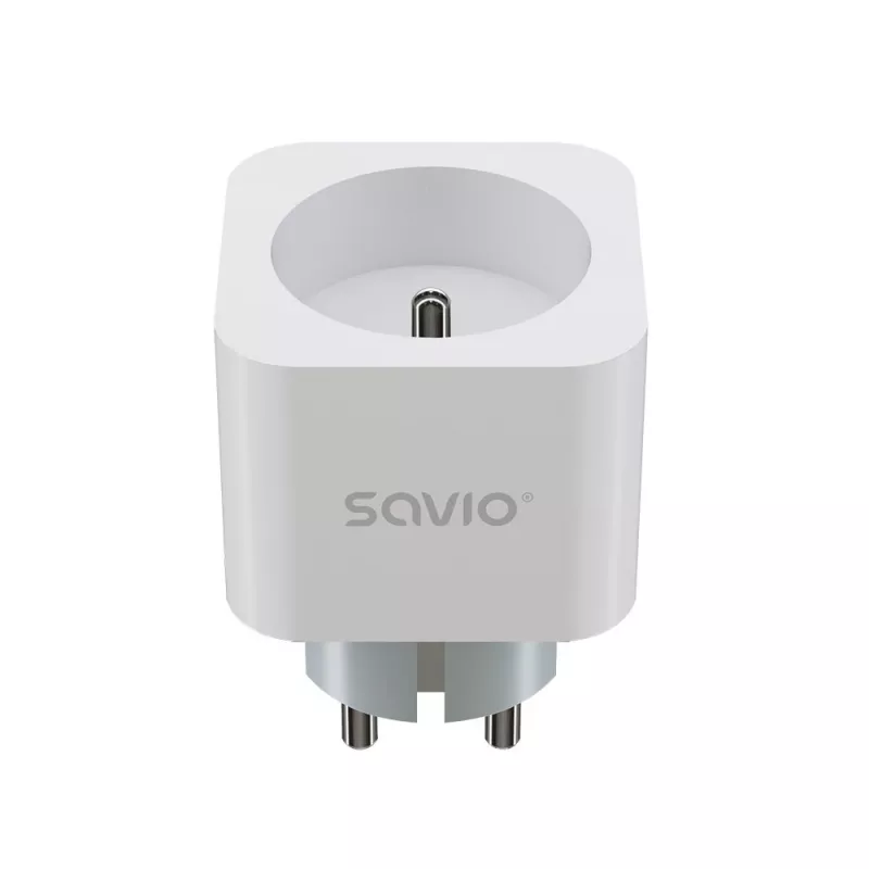 Viedā kontaktligzda SAVIO AS-01 16A Wi‑Fi 2,4 GHz, E/F tipa spraudnis, 220–240V, 3680W, balta